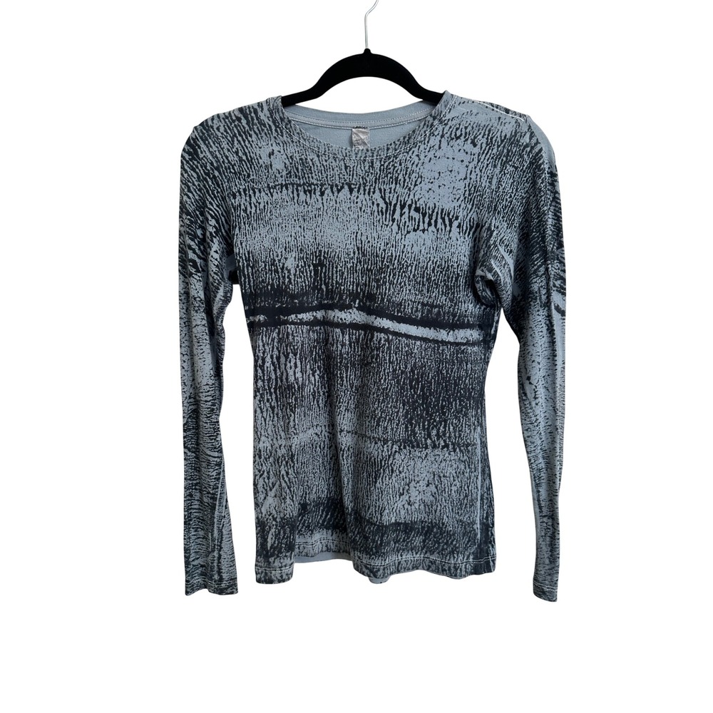 Annie Turbin Hand Dyed Abstract Print Center Seam Long Sleeve Top Grey S